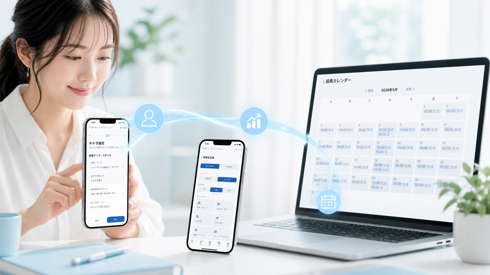 クローン、成長、自動化、スマホ完結を表すイメージ
